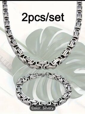 2pc Silvery Chain Necklace & Bracelet Set
